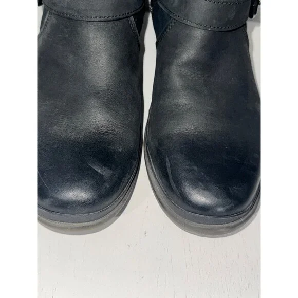 Ugg Womens Waterproof Black Leather Calf-High Boots With Buckles & Zippers Size - Picture 3 of 10